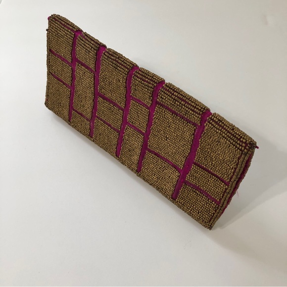 Brass Beaded Silk Slim Clutch purse - Picture 4 of 8